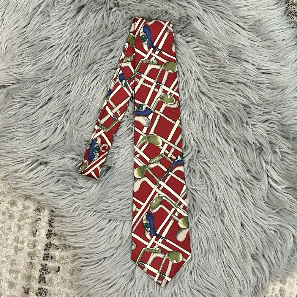 Vintage Stanford Men's Golf Club Themed Ex-Long 100% Silk Necktie Made‎ In USA
